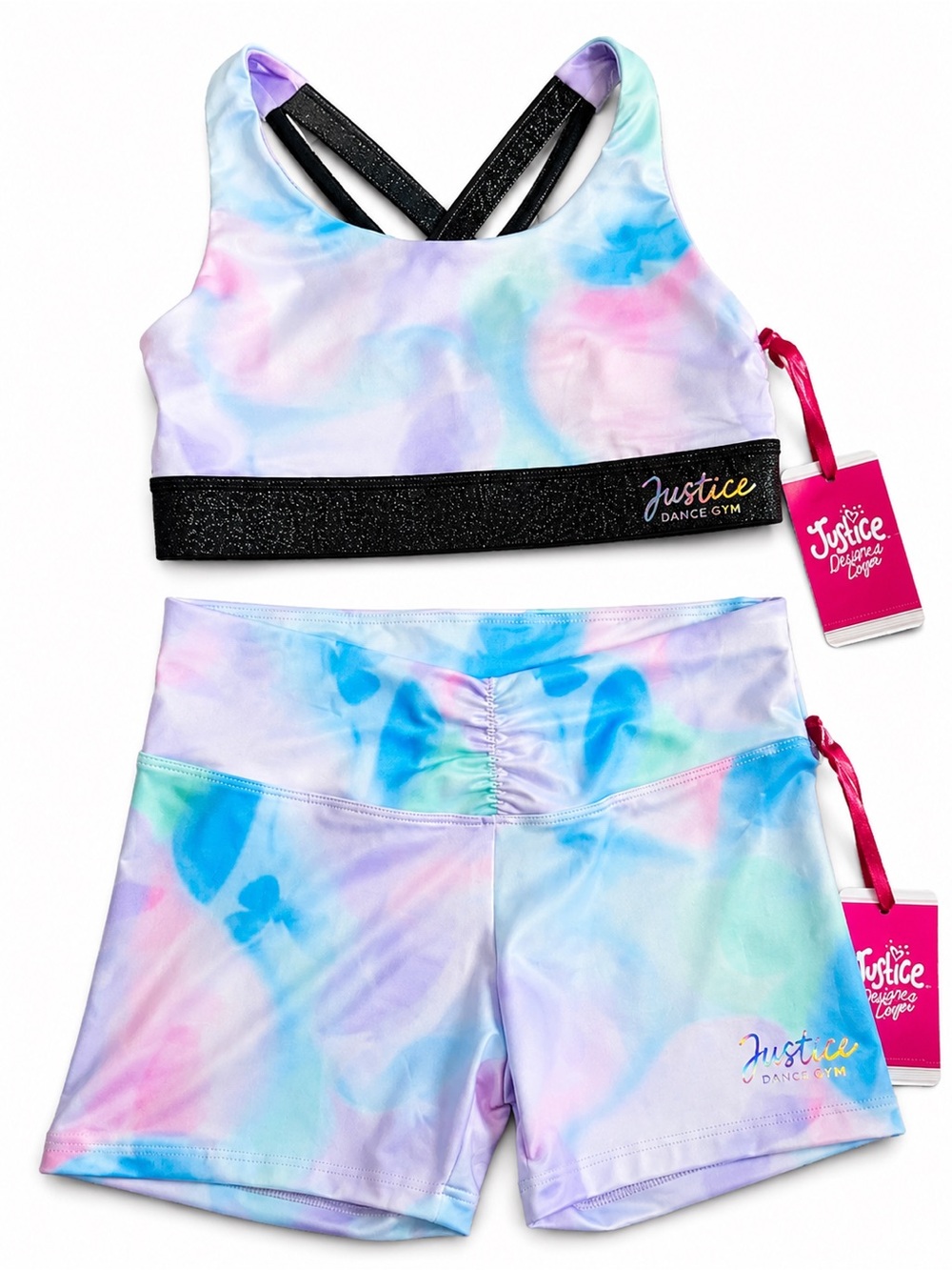 Justice Girls Tie-Dye Sports Bra & Bike Shorts Set NWT | Dance Gym Activewear